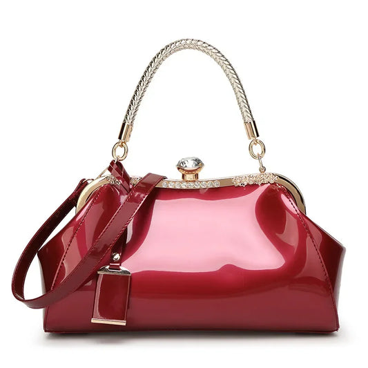 Trendy Fashionable Versatile Patent Leather Women's Handbag 2022 New Style Bright Face Clasp Diamond Lock Crossbody Wedding Bag