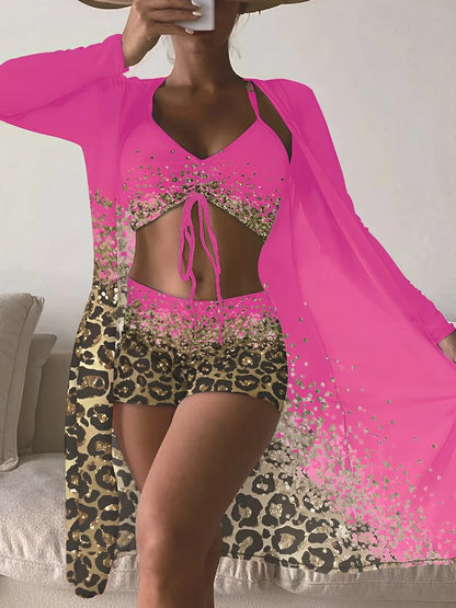 3 Pieces High Waist Bikini 2025 Printed Swimsuit Women & Kimono Swimwear Female Sexy Bather Bathing Swimming Swim Suit Beachwear