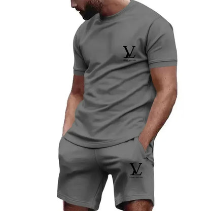 Summer Sportswear Suit Men'S Fashion Two-Piece Sports Fitness Running Casual Quick Drying Short Sleeved Shorts Set For Men