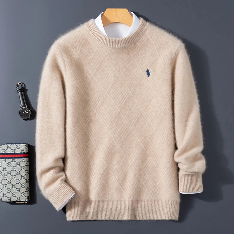 Autumn and winter round neck 100% wool sweater men's sweater with knitted warm base sweater, high-end top