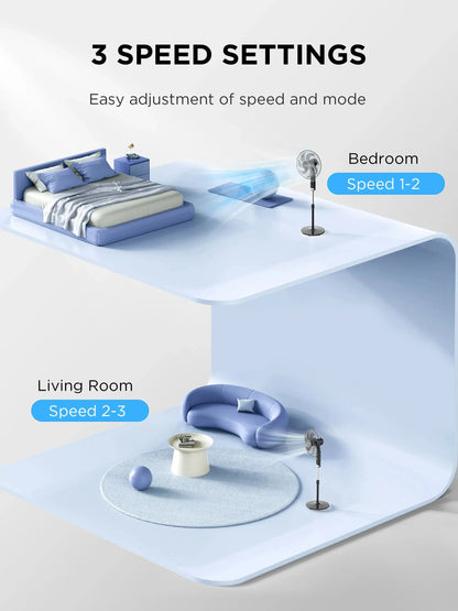 Midea 50W Pedestal Fan, 3 Speed Settings, 7 Bionic Blades, 90° Oscillation, Adjustable Height, 2H Timer, AC Motor