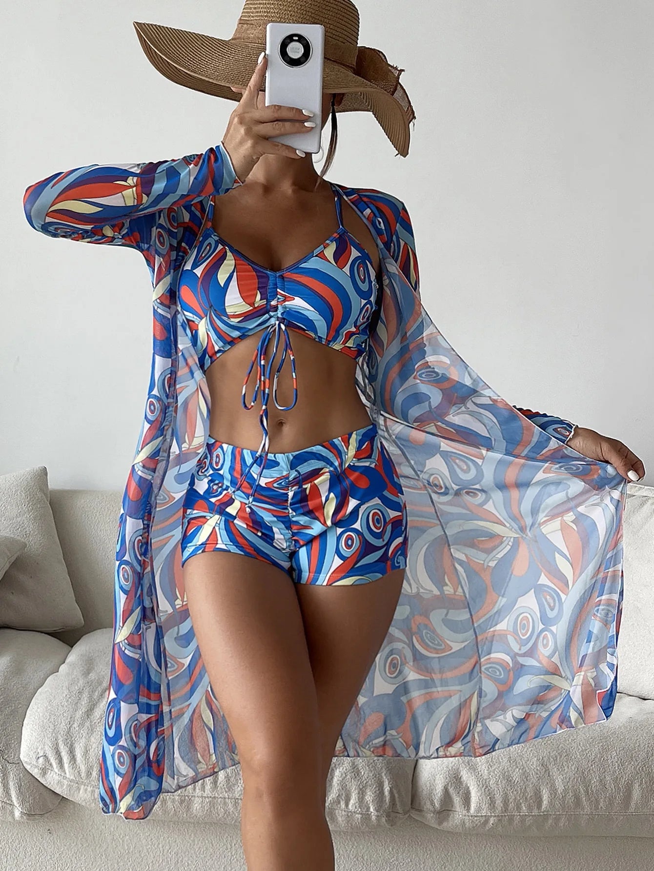 3 Pieces Sexy Print Bikini 2025 Women High Waist Swimsuit Cover Up Swimwear Female Lady Bathing Suit Swimming Summer Beachwear