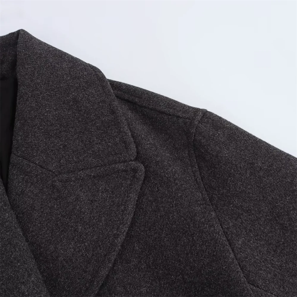 TRAF Autumn New Product Women's Casual Fashion Style Double breasted Wool Collar Long sleeved Jacket Coat