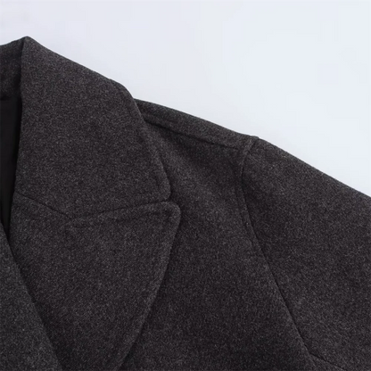 TRAF Autumn New Product Women's Casual Fashion Style Double breasted Wool Collar Long sleeved Jacket Coat