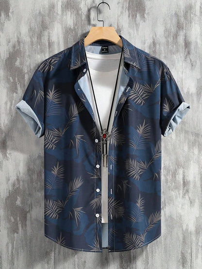 Men's Coconut Tree Graphic Print Short Sleeve Lapel Shirt Tops Men's Casual Button-Down Shirts For Summer Daily Wear And Resort