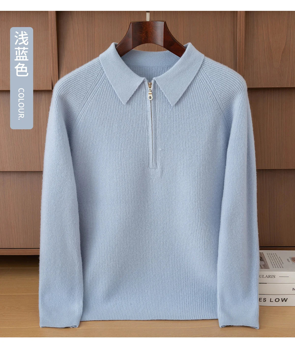 Luxury 100% Merino Wool Sweater for Men Half Zipper Polo Collar Pullover Autumn Winter Cashmere Thick Knitwear Smart Casual Top