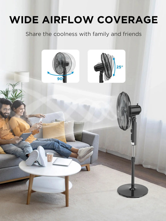 Midea 50W Pedestal Fan, 3 Speed Settings, 7 Bionic Blades, 90° Oscillation, Adjustable Height, 2H Timer, AC Motor