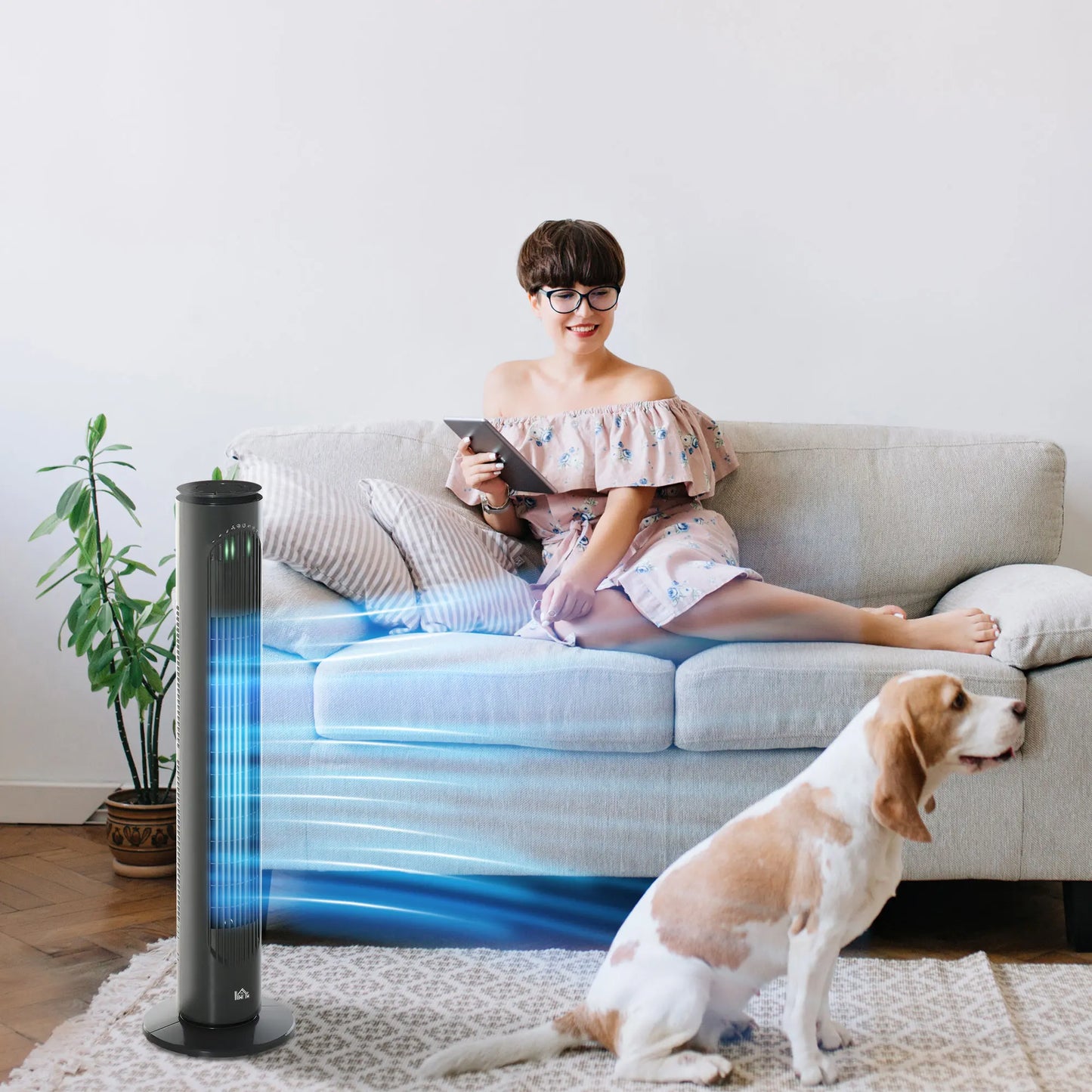 HOMCOM 30 Inch LED Tower Fan 70° Oscillation 3 Speed 3 Mode Remote Controller
