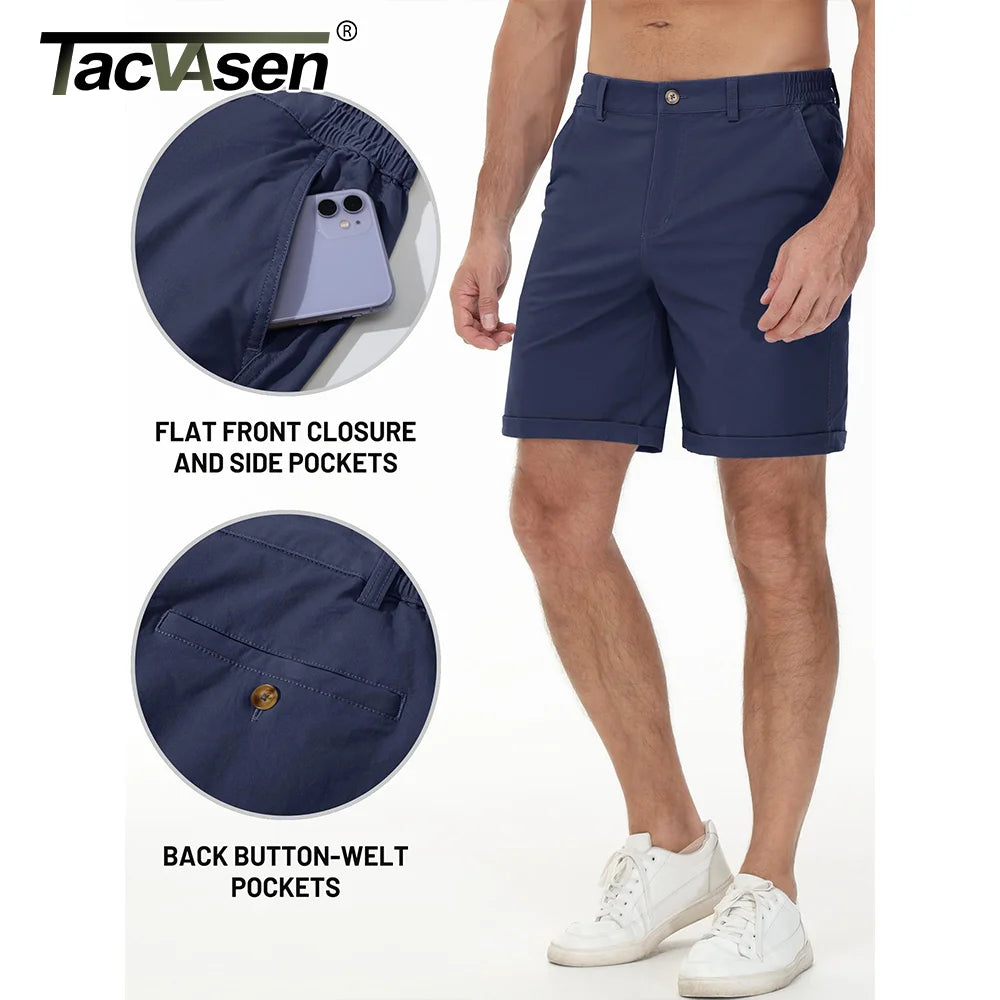 Summer Casual Shorts Mens Fit 7 Cotton Cargo Shorts Multi-pockets Rolled Leg Design Hiking Golf Shorts Streetwear Male