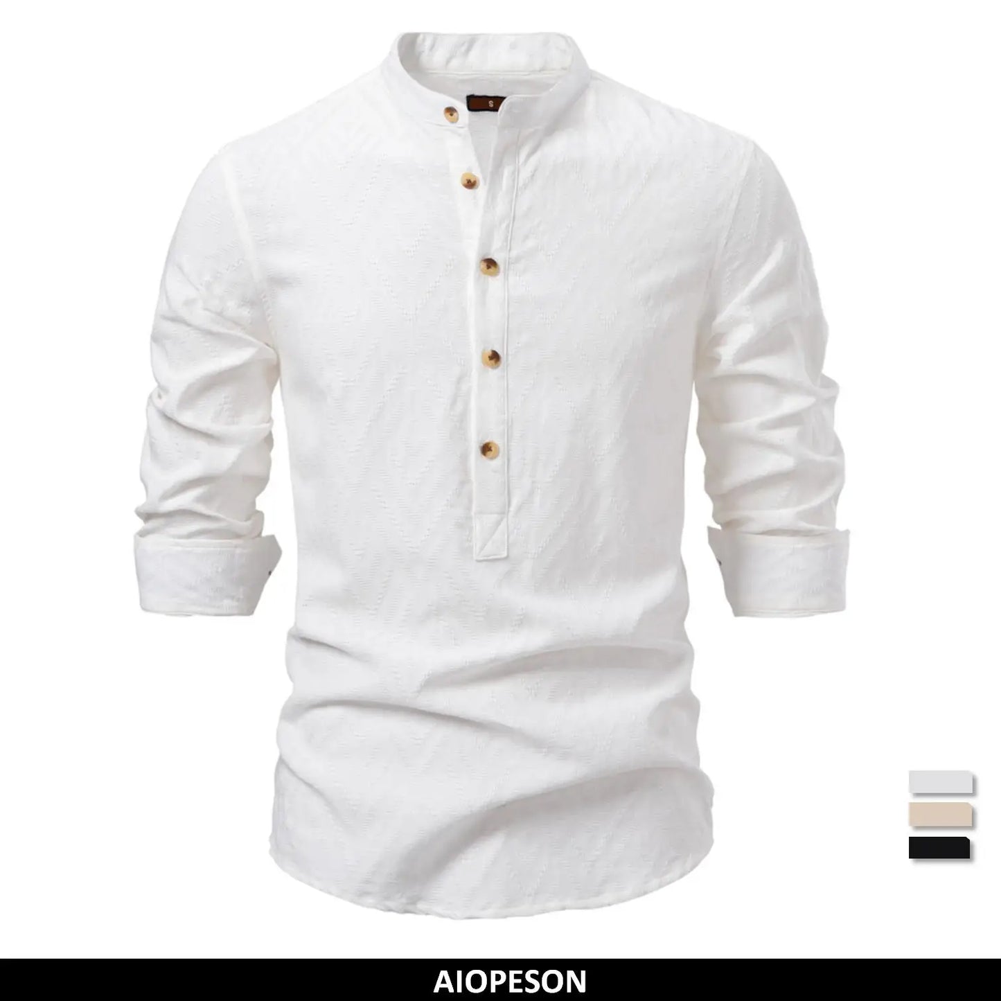 AIOPESON Men's 100% Cotton Solid Color Half-Button Casual Long Sleeve Shirt For Men Fashion Social Business Men Shirts