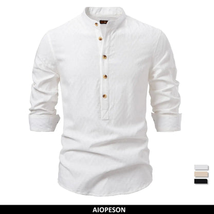 AIOPESON Men's 100% Cotton Solid Color Half-Button Casual Long Sleeve Shirt For Men Fashion Social Business Men Shirts