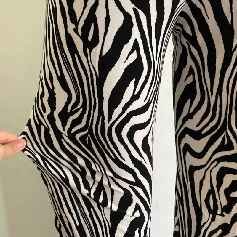 2024 Summer Zebra Print Wide Leg Pants Y2K Trousers Sexy High Waist Women New Fashion Casual Female Stripe Streetwear 16395