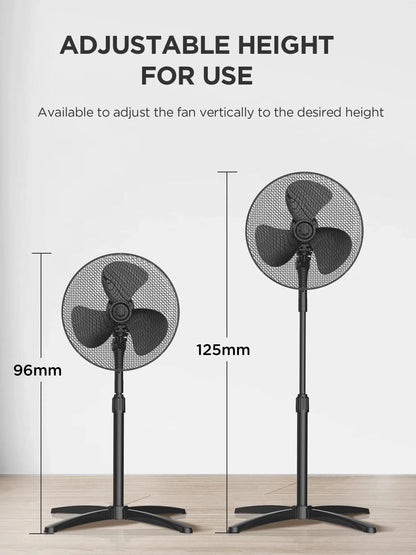 Midea 40W Pedestal Fan, 3 Speed Settings, 90° Oscillation, Adjustable Height, Powerful Airflow and Quiet Operation