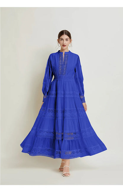 French Fashion Retro Dress Summer Clothing Lace Lace Splicing V-neck Design Lantern Sleeve Dress White Club Outfits for Women