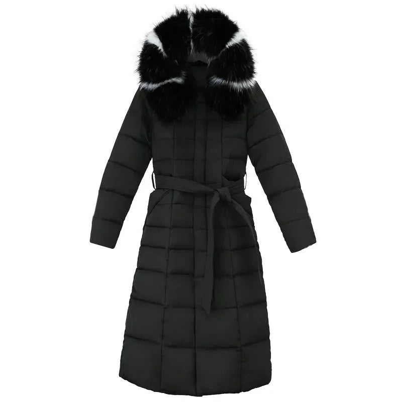 Women Parkas Fur Collar Hooded Cotton Padded Long Coat  Jackets