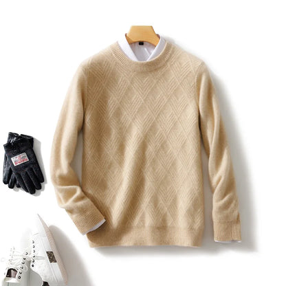 Autumn and winter round neck 100% wool sweater men's sweater with knitted warm base sweater, high-end top