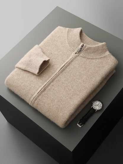 MVLYFLRT Men's Merino Wool Knitted Suit Half Height Zipper Cardigan Long Pants Tracksuit Fashionable Casual Wear 24592431