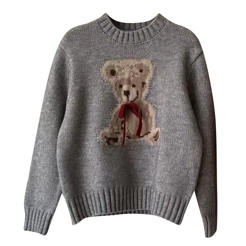 Christmas Sweet Style Knitting Long Sleeve Casual Pullovers 2025 Winter Women Lovely Jumpers Bow Round Neck Ladies Red Sweater