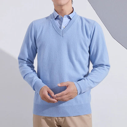 100% Cashmere Sweater 2023 Autumn Winter Classic V-neck Knitted Pullovers Men Business Casual Warm Jumper Jersey Pull Homme