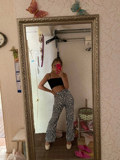 2024 Summer Zebra Print Wide Leg Pants Y2K Trousers Sexy High Waist Women New Fashion Casual Female Stripe Streetwear 16395