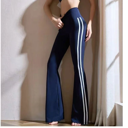 Matching Sportswear New In Women's Flare Pants High Waist Yoga Pants Casual Basic Lady's Long Trousers Korean Chic Stripe Pants