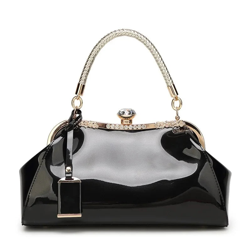 Trendy Fashionable Versatile Patent Leather Women's Handbag 2022 New Style Bright Face Clasp Diamond Lock Crossbody Wedding Bag