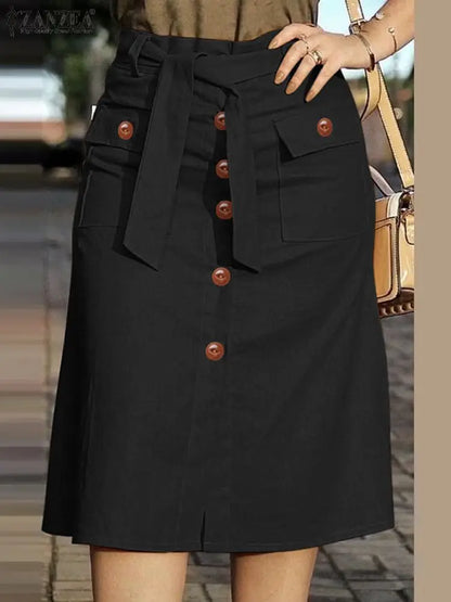ZANZEA Cargo Skirts Elegant Women Evangelical Faldas  Mujer Office Lady High Waist Saias Summer 2024 Casual Buttons Up Jupes