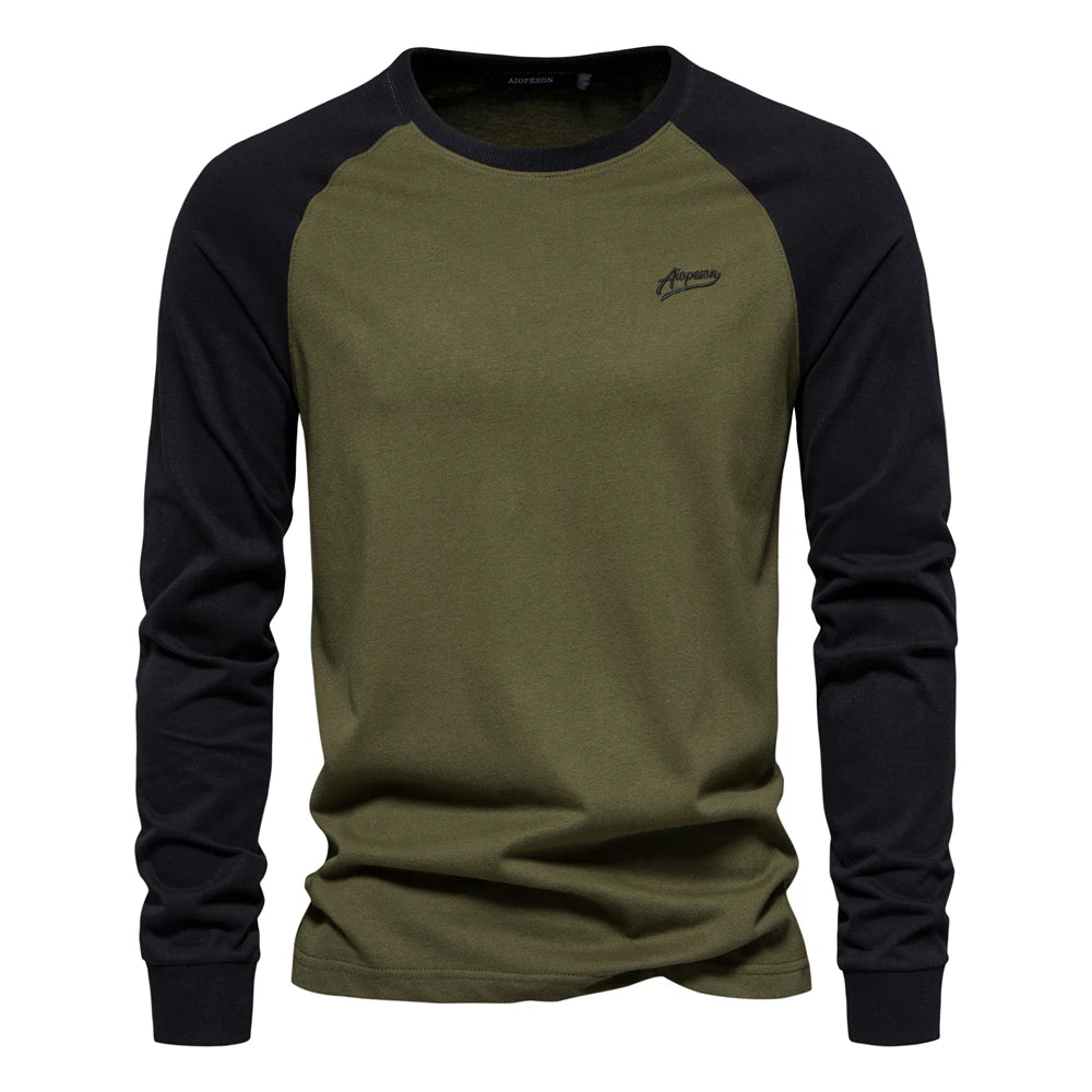 AIOPESON 100% Cotton Long Sleeve Men's T-shirt Solid Color Letter Print Casual T shirts for Men New Spring Tops Tee Men Clothing