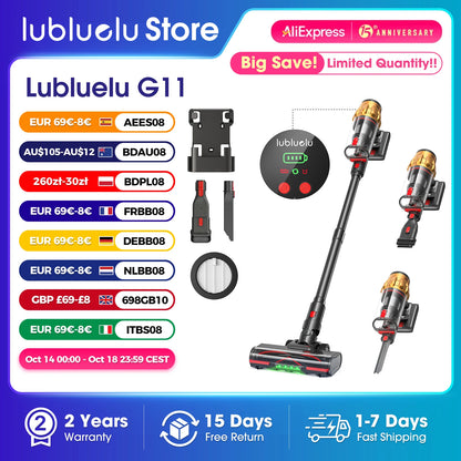 Lubluelu G11 Cordless Vacuum Cleaner 550W Powerful Suction Anti-Tangle Brush 50 Mins Runtime for Pet Hair on Hard Floor Carpet