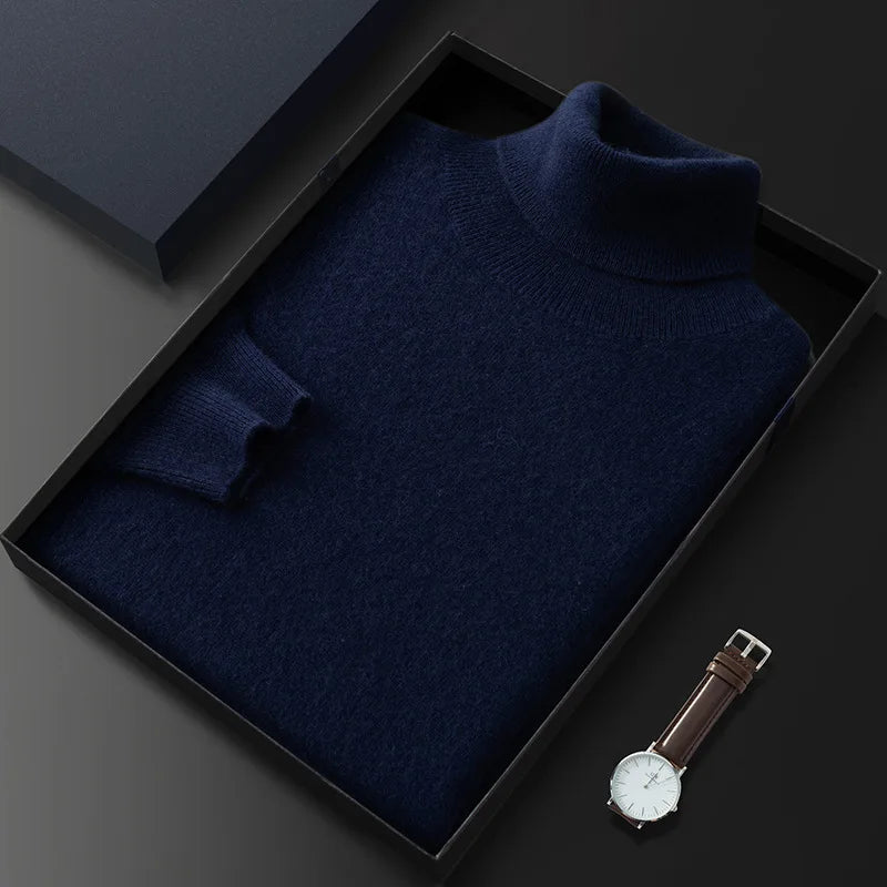 100% Cashmere Turtleneck Men Pullovers 2024 Autumn Winter Soft Light Warm Rolled Neck Jumper Jersey Pull Homme Knitted Sweater