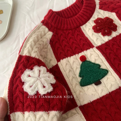 Girl's Thick Warm Knit Christmas Sweater Woolen Autumn Winter Top for Children Kids Baby Infants