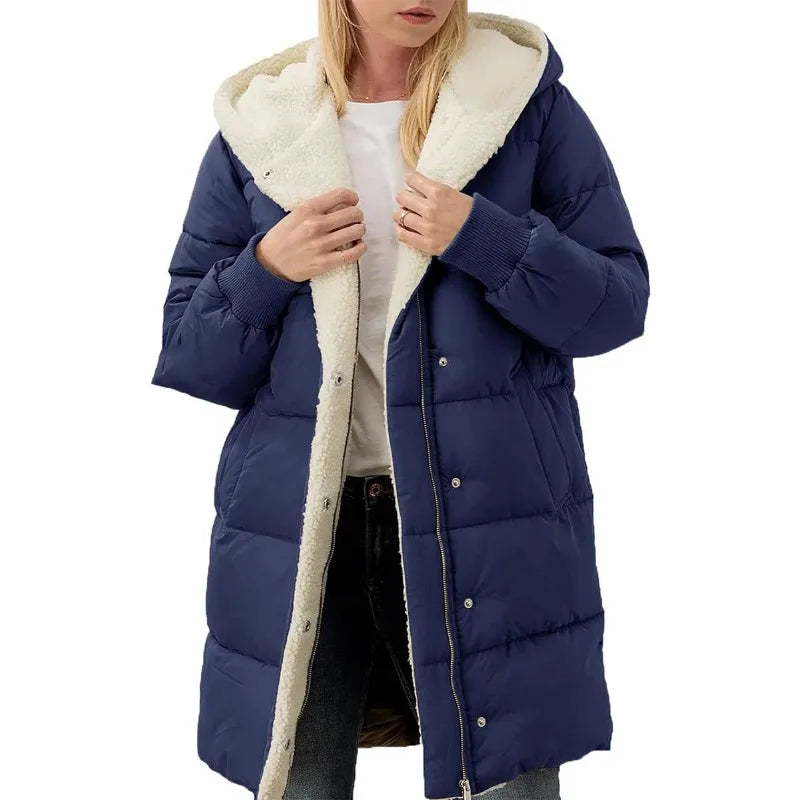 Womens Winter Warm Coats Sherpa Fleece Lined Long Hooded Puffer Jacket