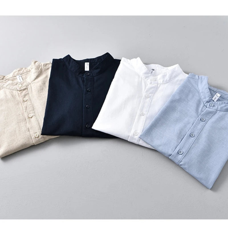 2025 Spring Summer New Breathable Cotton Linen Short Sleeve Shirts for Men Clothing Soft Thin Shirts DC208