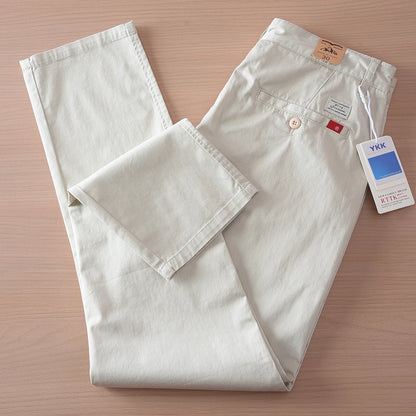2025 Summer New American Retro Thin Micro Elasticity Casual Pants Men's Simple 97% Cotton Slim CHINO Business Straight Trousers