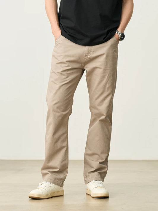 SIMWOOD 2025 Spring Summer New Loose Straight 320gsm 100% Cotton Fabric Chinos Pants Men Smart Casual Trousers