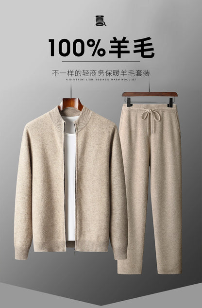 MVLYFLRT Men's Merino Wool Knitted Suit Half Height Zipper Cardigan Long Pants Tracksuit Fashionable Casual Wear 24592431