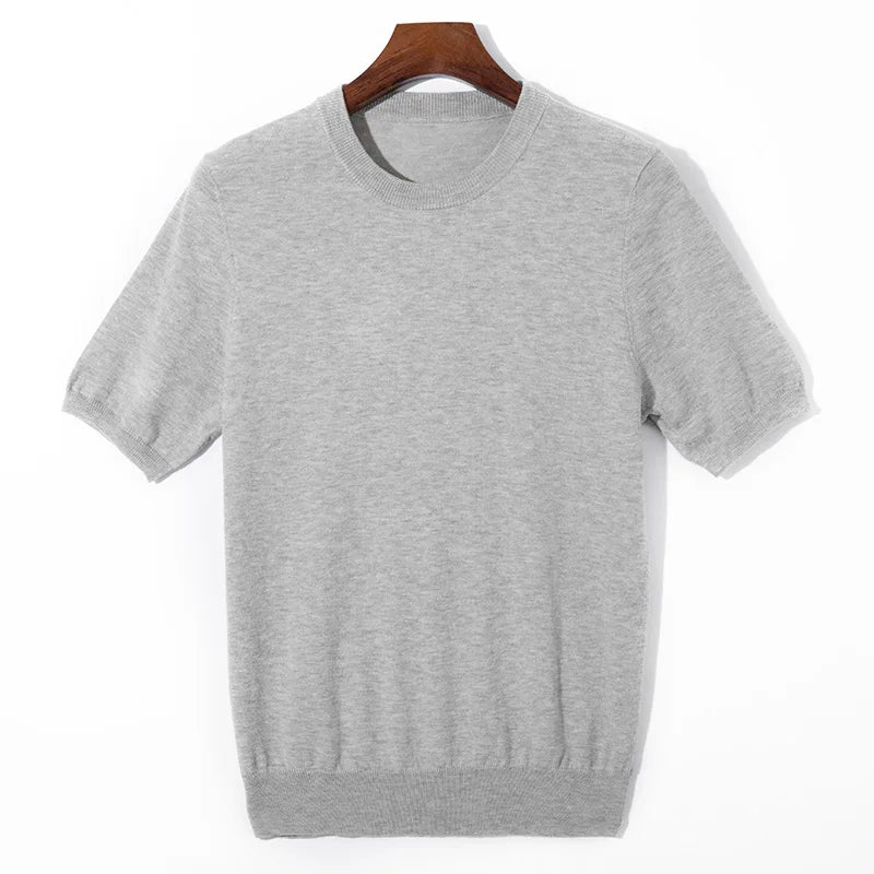 Summer Classic Short Sleeve Men Knitwear Silk Wool blend Sweater O-Neck Loose Cool Quality Business Pullover Basic Clothing Tops