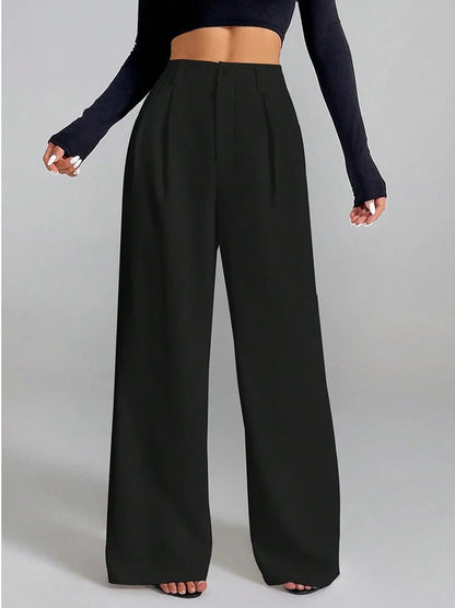 2025 New Spring Summer Baggy Pants Fashion Women's Elastic Waist Loose Wide Leg Pant Casual Office Lady Communte Pocket Trousers