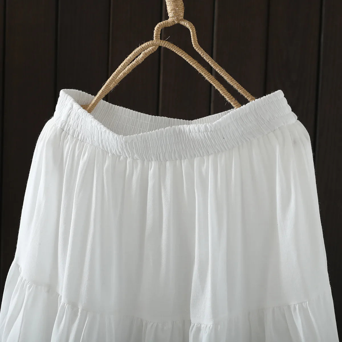 New Spring Cotton Lace Skirt Women A-Line Elastic Waist Elegant Skirt Girl Appear Thin Commute Casual Skirt 2024 Summer B44341QC