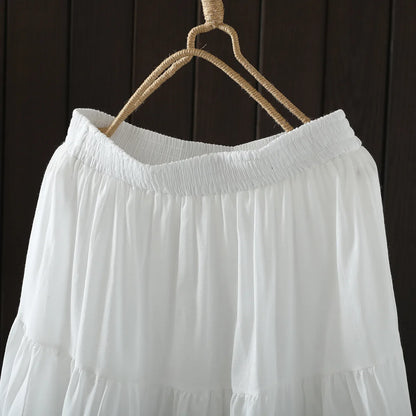 New Spring Cotton Lace Skirt Women A-Line Elastic Waist Elegant Skirt Girl Appear Thin Commute Casual Skirt 2024 Summer B44341QC