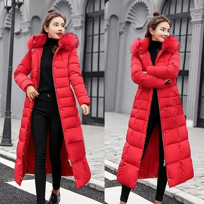 2025 Winter Women's Jacket Warm Fashion Comfortable Bow Belt Fox Fur Collar Clothes Long Dress Office Casual Women's Thick Coat