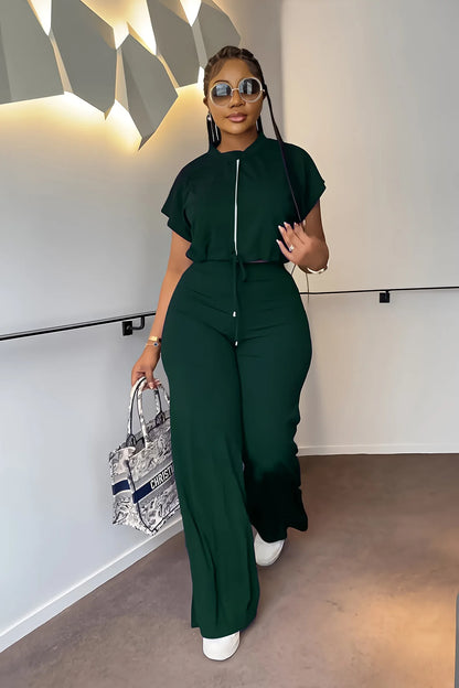 Women Short Sleeve Top & High Waist Pants Set