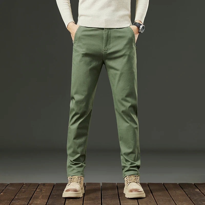 Threeproof Men's Pants Straight Fit Cotton Casual Trousers Male Elastic Waist Stretch Spring Antifouling Work Business Oil Proof