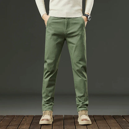 Threeproof Men's Pants Straight Fit Cotton Casual Trousers Male Elastic Waist Stretch Spring Antifouling Work Business Oil Proof