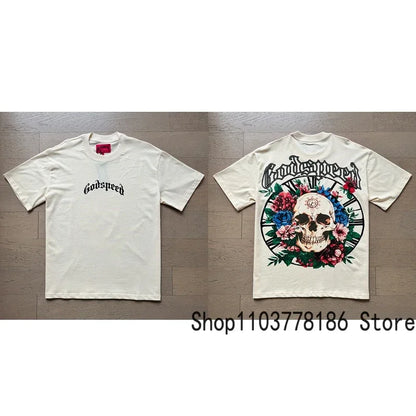 Classic White GOD SPEED T Shirts Letter Logo Seaside Holiday Scenery Print Godspeed Short Sleeve Unisex Tees Tops