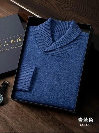 Thick long-sleeved fashion olive Henry collar pure cashmere sweater men's autumn and winter sweater comfortable warm sweater.