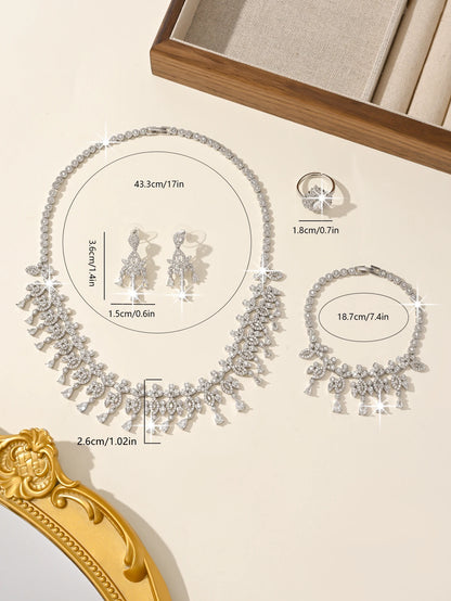 Luxury Platinum Plated Set 4-piece Fashion Jewelry Accessories Wedding Anniversary Gift