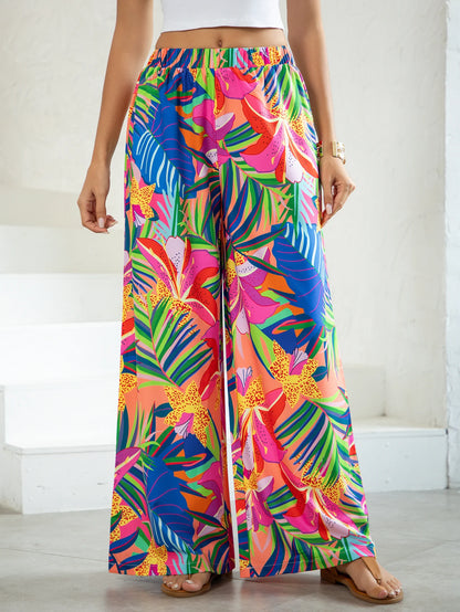 Women's Tropical Print Summer Beach Wide Leg Pants