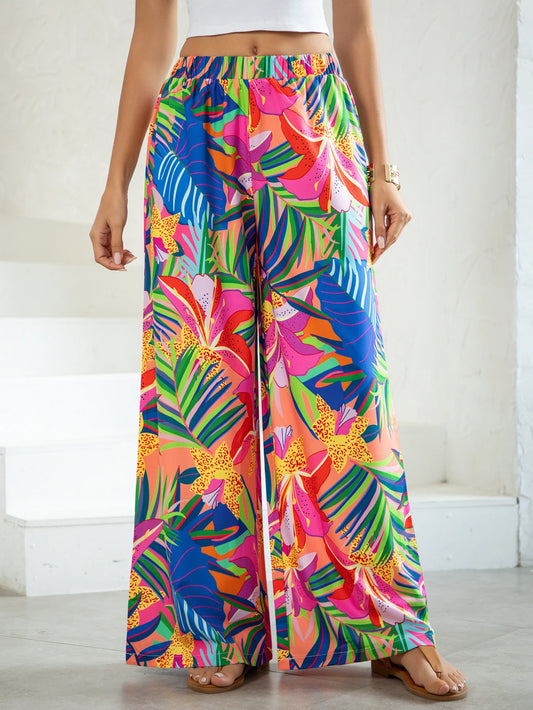 Women's Tropical Print Summer Beach Wide Leg Pants