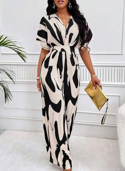 Women Jumpsuit Loose Wide-leg Pants Casual Printed Romper